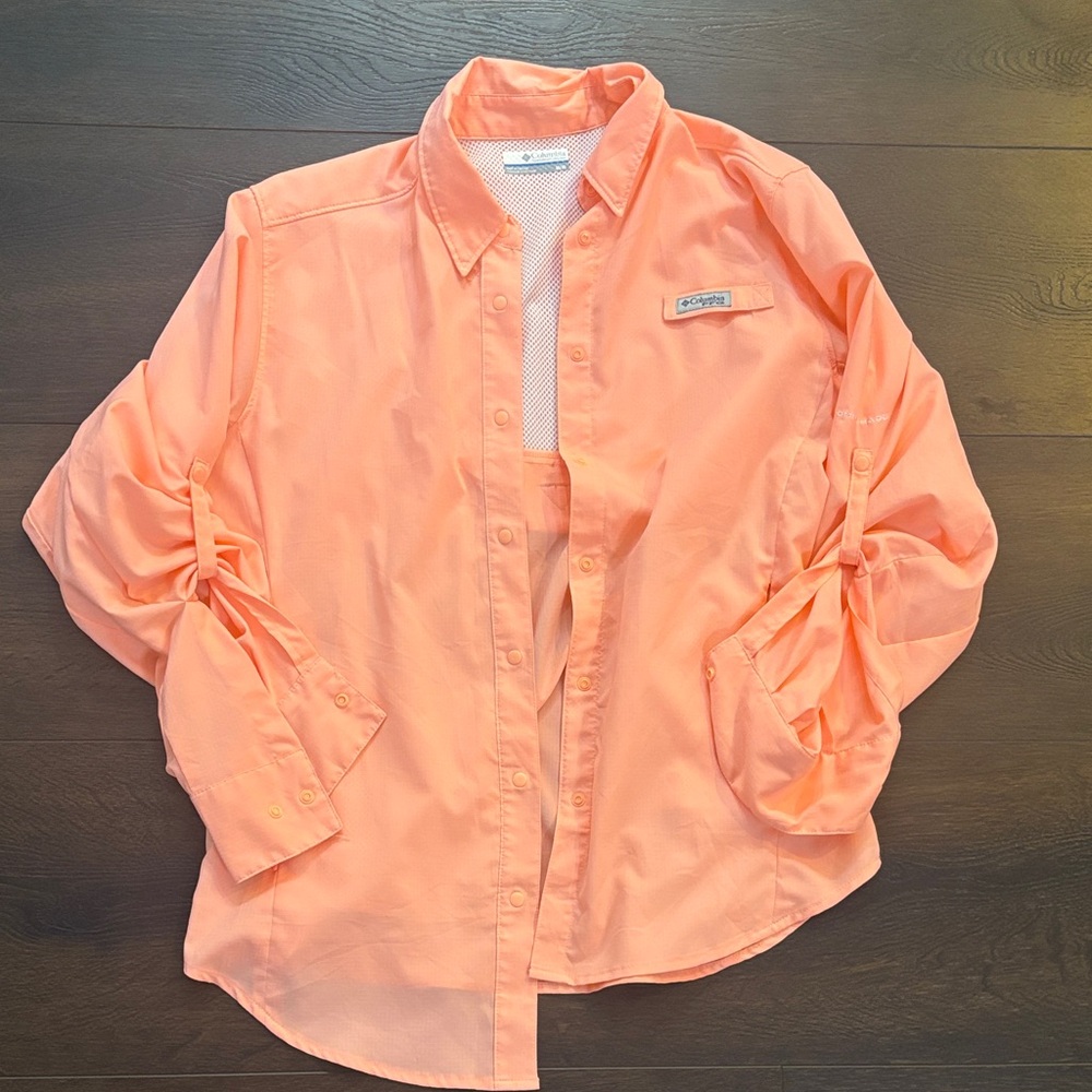 Columbia Bright Orange/ Coral Outdoor Shirt